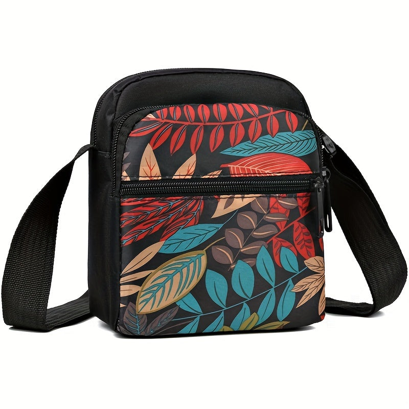 Women's Nylon Tropical Print Crossbody Bag Casual Mini Shoulder Bag with Zipper