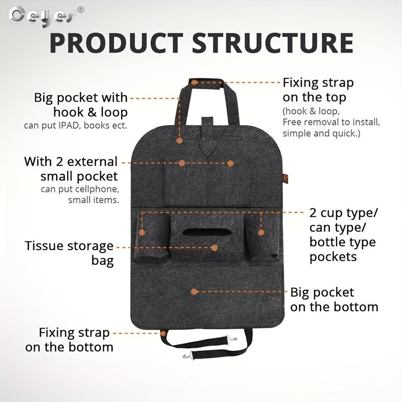 Portable Felt Car Seat Back Multi-Pocket Organizer - Spacious storage space for travel essentials, durable structure, easy installation - Perfect for road trips, family outings and daily commutes