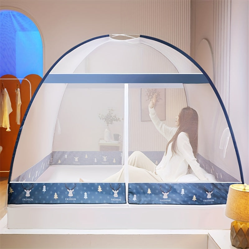 1 piece pop-up cartoon yurt bed cover - 360° all-round mosquito net, quick installation, no installation required, dustproof, large space, summer bedroom bedding home fashion decoration, easy to assemble, portable, space saving