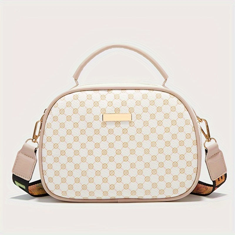 Girls simple fashion diamond letter print crossbody bag with adjustable shoulder strap and zipper closure, stylish shoulder bag suitable for outdoor and daily use