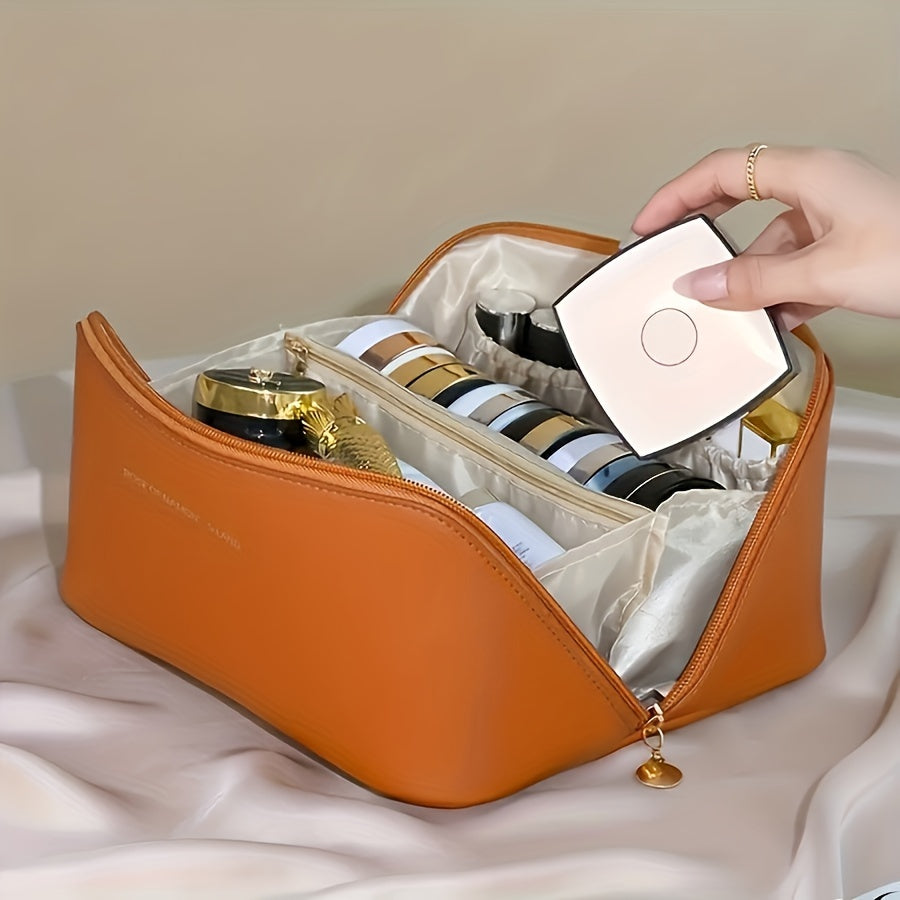 Fashion Faux Leather Pillow Cosmetic Bag, Large Capacity Portable Travel Storage Bag, Waterproof Cosmetic Bag with Compartments, Fragrance-free Multipurpose Cosmetic Bag, Ideal for Christmas, Halloween, Thanksgiving Gifts