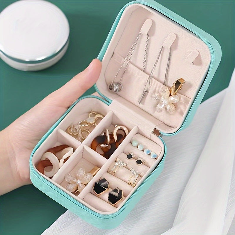 1 Piece Faux Leather Jewelry Storage Box, Portable Travel Jewelry Box with Compartments for Rings, Necklaces, Earrings, Bracelets - Unfinished, Freestanding Style Storage Solution for Bedroom, Dressing Table, Drawer Organization