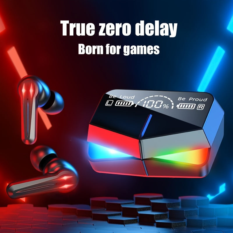 Tws Low Latency Gaming Earbuds HiFi Stereo, LED Charging Box, Touch Volume Control High Fidelity Wireless Headphones with RGB Effect, Noise Cancelling Microphone, Fast Charging Earphones