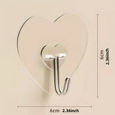 5 pack Large Heavy Duty Adhesive Hooks No Drilling Transparent Plastic Suction Cups Thick Heart Shaped Wall Mounts for Kitchen and Bathroom Storage Easy to Install Casual Style Practical Hooks Useful Hooks Utility Hooks Bathroom Organization