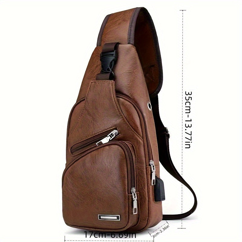 1pc Vintage Style Faux Leather Crossbody Bag - Adjustable Shoulder Strap, Anti-theft Zipper Closure, Casual Travel Chest Bag with Multiple Compartments and Pockets for Easy Organization of Items