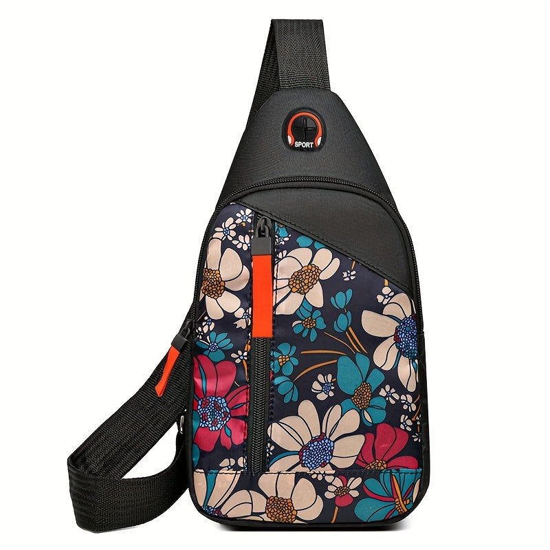 Ethnic style casual chest bag, nylon lightweight bag, portable trendy versatile shoulder bag