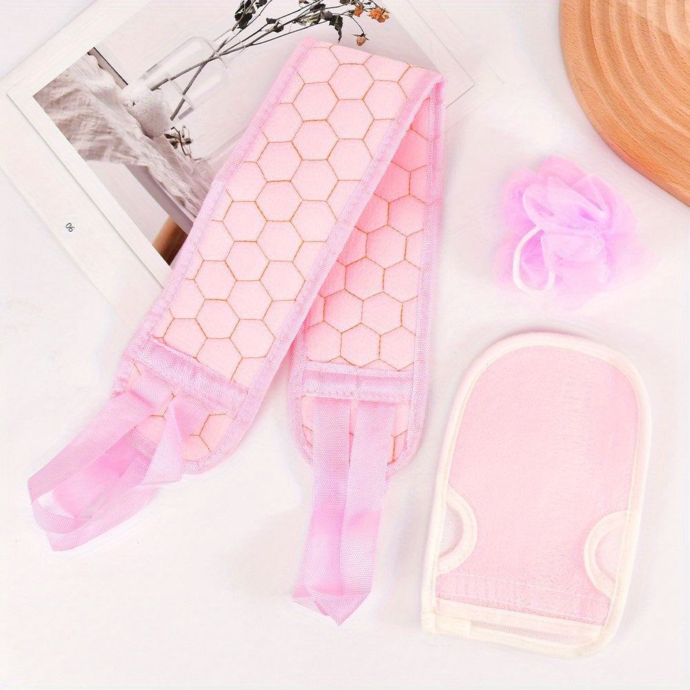 3 Pieces Exfoliating Bath Towel Set, 3 in 1 Back Bath Scrub, Body Cleansing Towel, Soft Bath Glove, Bath Ball Loofah, Exfoliating Skin Towel Bath Tool Set for Back Massage, Deep Body Cleansing, Home Bathroom Shower Scrub Tools,