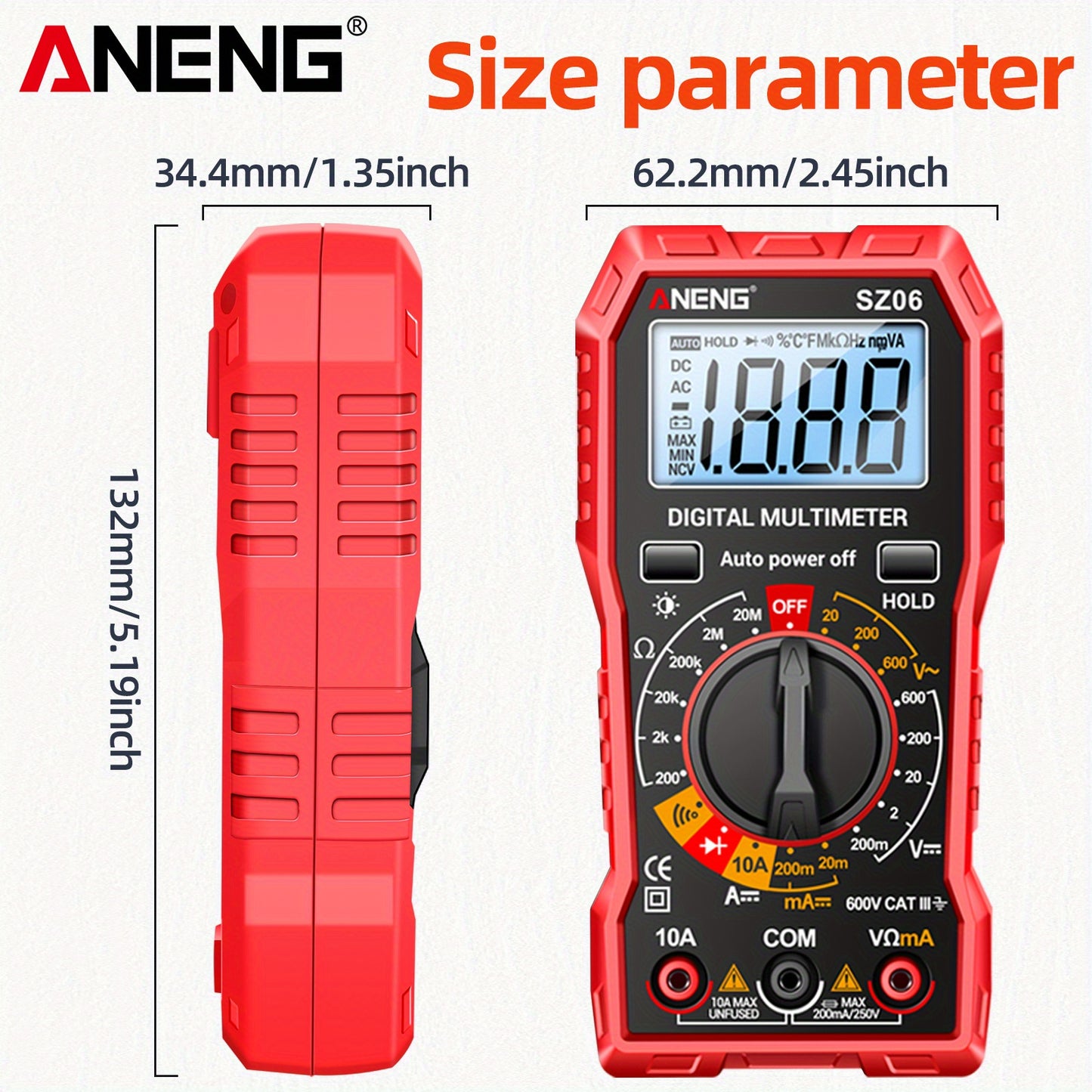 ANENG SZ06 2000 Counts Intelligent Digital Multimeter AC/DC Voltmeter DC Current Ohm Tester Power Tools Measuring Equipment