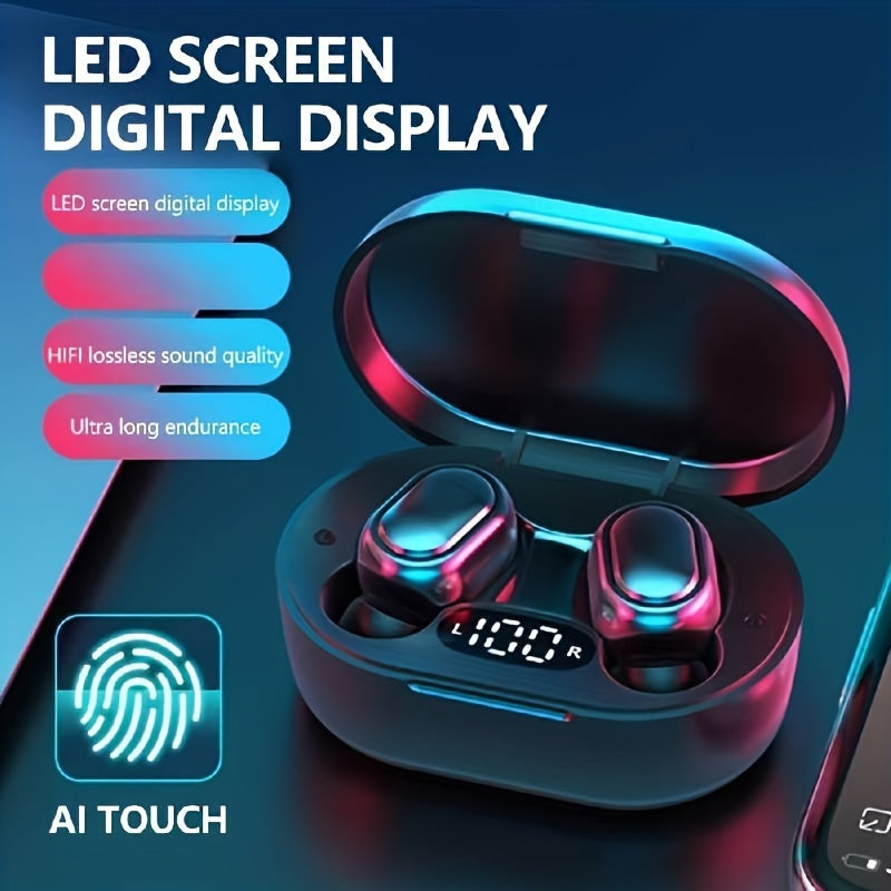 1 pc E7S TWS Wireless Earbuds with LED Display, In-Ear Gaming Headphones, Voice Call Noise Cancellation, App Control, Volume Control, USB Charging, Anti-Tangle Cable, for iPhone/Xiaomi - Adults