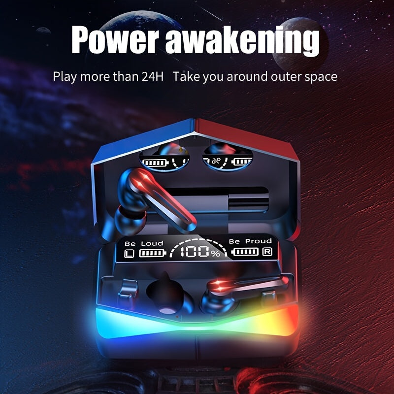 Tws Low Latency Gaming Earbuds HiFi Stereo, LED Charging Box, Touch Volume Control High Fidelity Wireless Headphones with RGB Effect, Noise Cancelling Microphone, Fast Charging Earphones