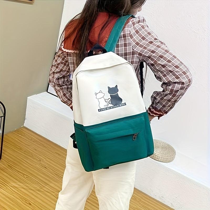 4-piece kitten print backpack set with matching tote, pencil case and wallet - durable oxford material with adjustable shoulder straps for travel and school