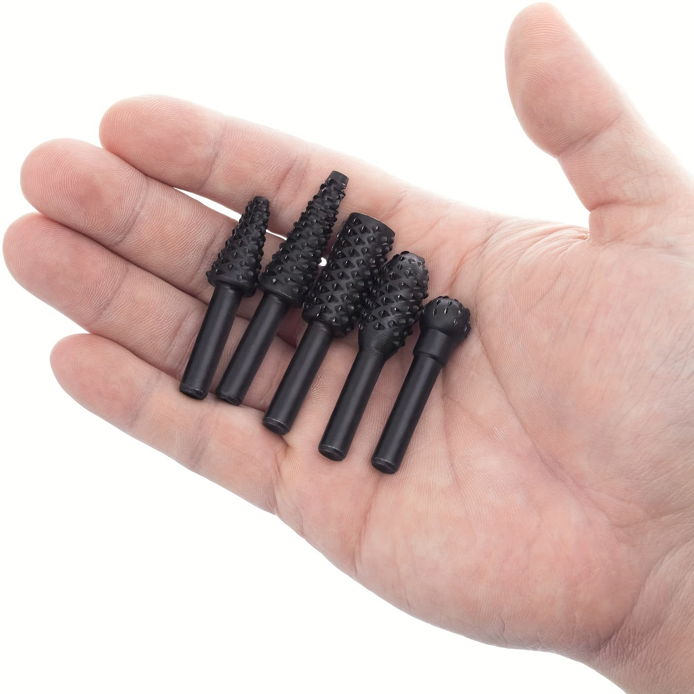 5pcs Wood Carving File Rasp Drill Bit Set - 1/4" 6mm Rotary Rasp Drill Bit for DIY Woodworking, Rotating Embossed Chisel Shaped Shank Tool, Burr Power Tools for Engraving, Polishing, Grinding