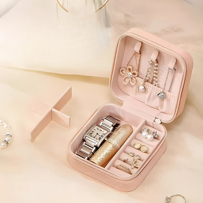 1 Piece Faux Leather Jewelry Storage Box, Portable Travel Jewelry Box with Compartments for Rings, Necklaces, Earrings, Bracelets - Unfinished, Freestanding Style Storage Solution for Bedroom, Dressing Table, Drawer Organization