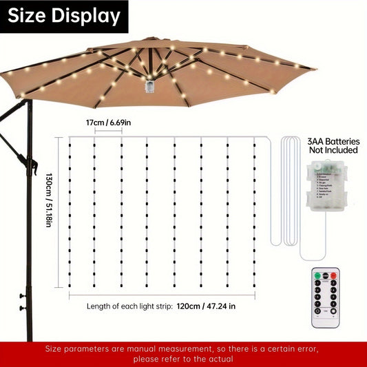 1pcs Garden Umbrella Light with Remote Control, 8 Modes Waterproof LED Outdoor Umbrella Light Battery Powered for Decoration Outdoor Party, Wedding, Festival (Remote Control with Button Battery, Battery Box Not Included)