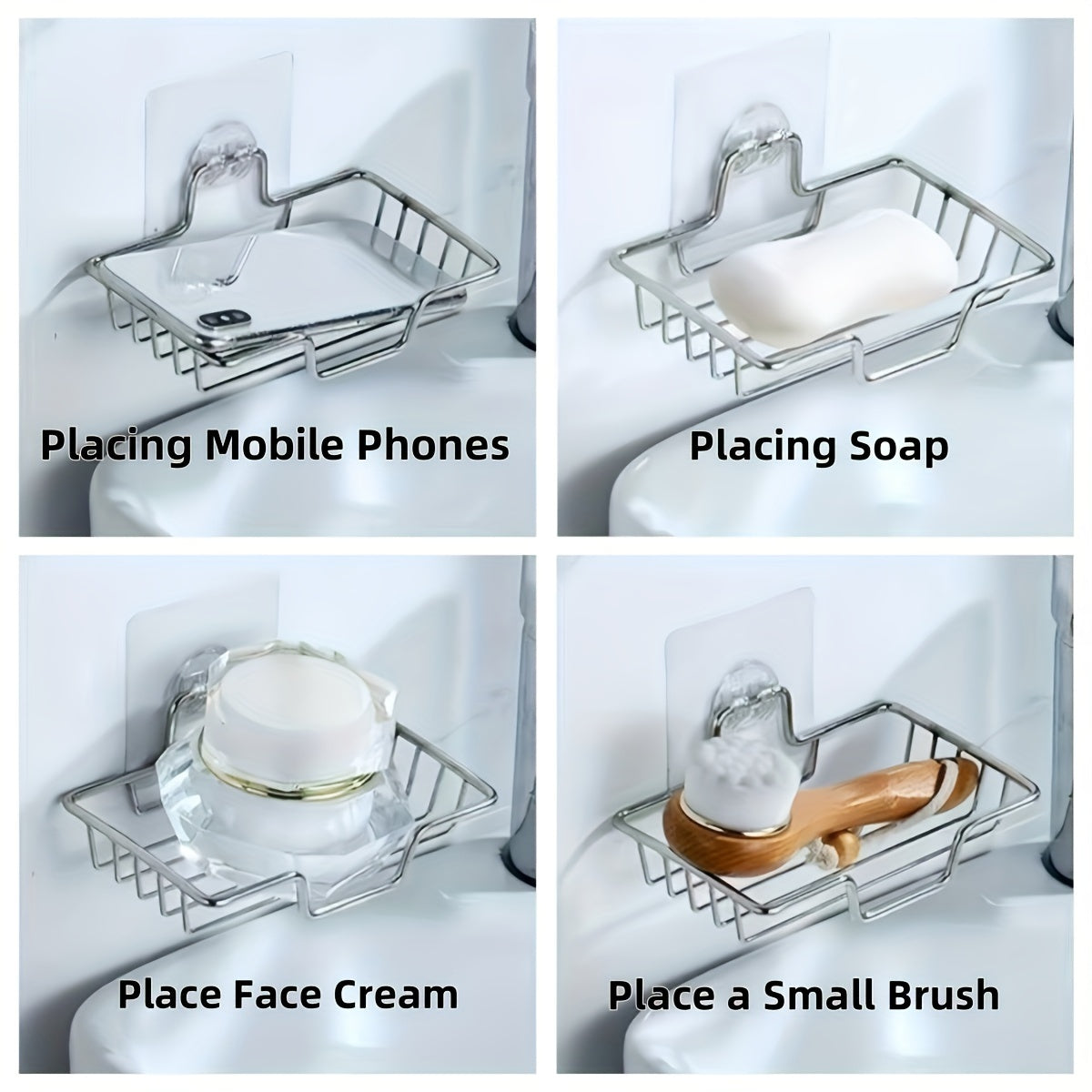 1pcStainless Steel Wall Mounted Soap Dish - Rust-Proof, Drainable Bathroom and Kitchen Accessories Storage Rack