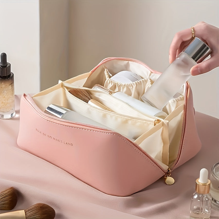 Fashion Faux Leather Pillow Cosmetic Bag, Large Capacity Portable Travel Storage Bag, Waterproof Cosmetic Bag with Compartments, Fragrance-free Multipurpose Cosmetic Bag, Ideal for Christmas, Halloween, Thanksgiving Gifts