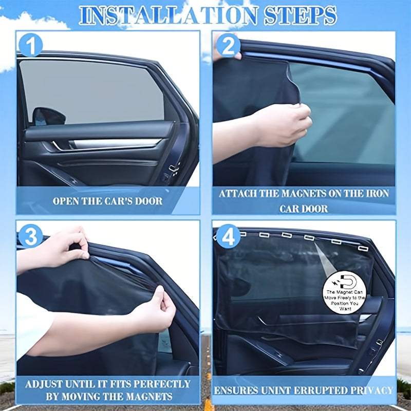 4-Piece Magnetic Car Sun Visor Set - Thick Mesh Side Window Visors, Heat Insulation, UV Protection, Fits Most Vehicles