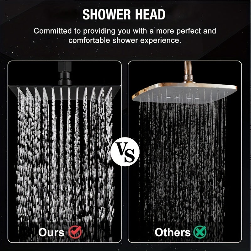 Square Stainless Steel Rain Shower Head - Easy to install, no electricity required, perfect for bathroom upgrades