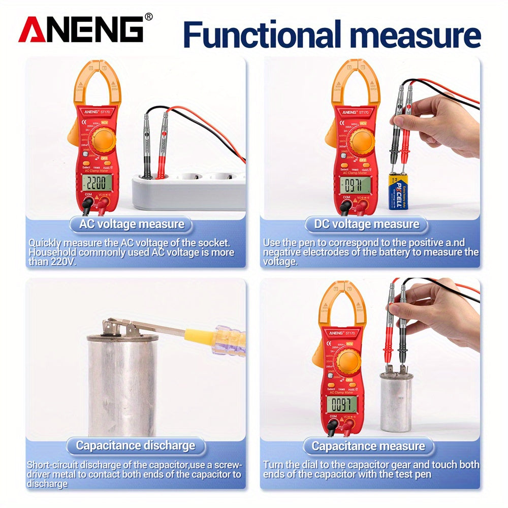 ANENG ST170 Non-contact Clamp Meter 1999 Counts LED Screen AC Current Multimeter NCV Induction Professional Tool