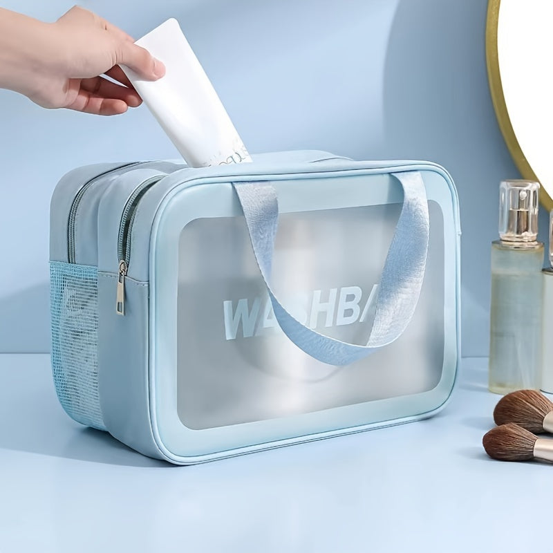 Chic PU waterproof cosmetic bag - large capacity, dry and wet separation, portable cosmetic storage bag, double layer storage