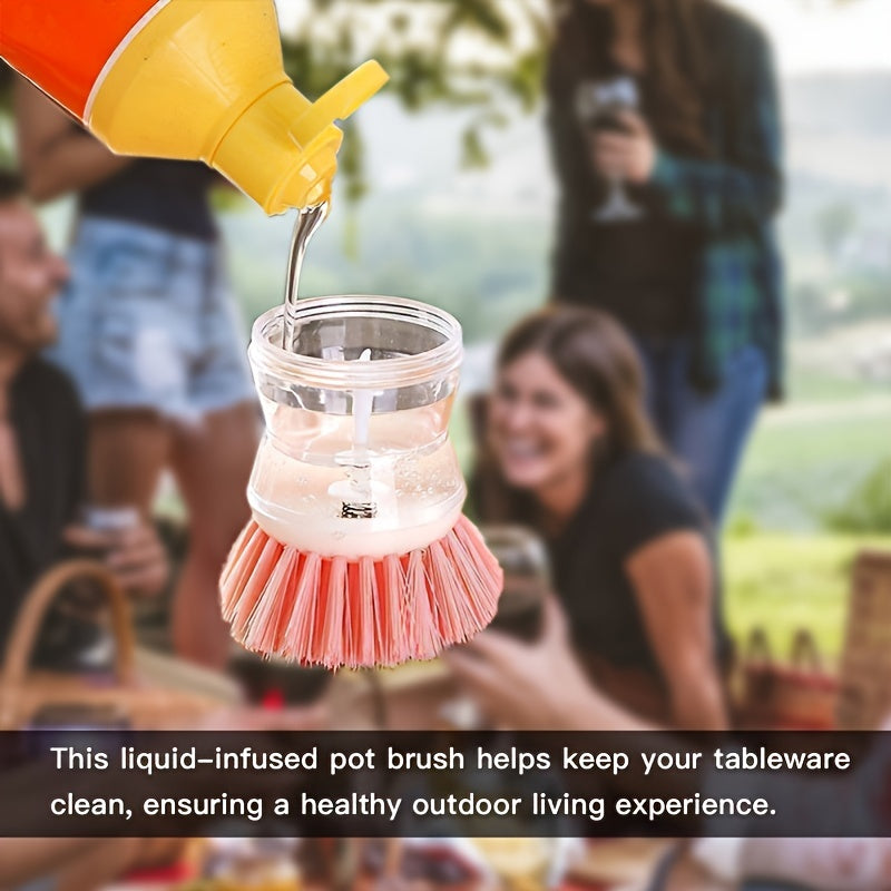 1pcs, Kitchen Pot Cleaning Brush, Home Dishwashing Brush, Press Soap Liquid Brush Portable Small Kitchen Pot Pan