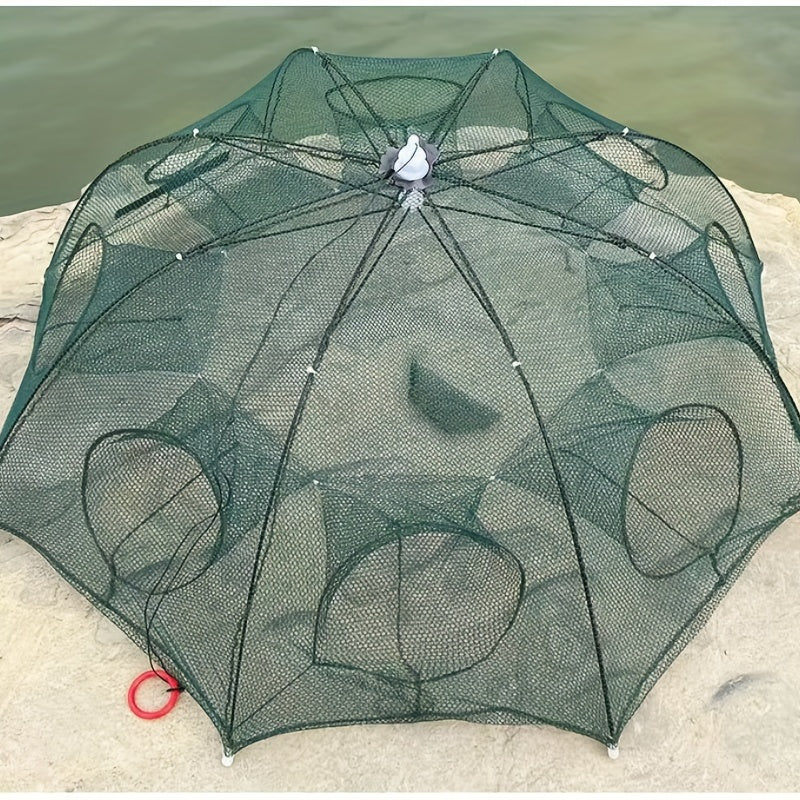 1-Piece Portable Umbrella-Shaped Multi-Hole Nylon Lobster Cage Fishing Net - Durable, Foldable, Lightweight Fishing Gear for Easy Catch and Release - Great for Saltwater and Freshwater Fishing 8 Holes