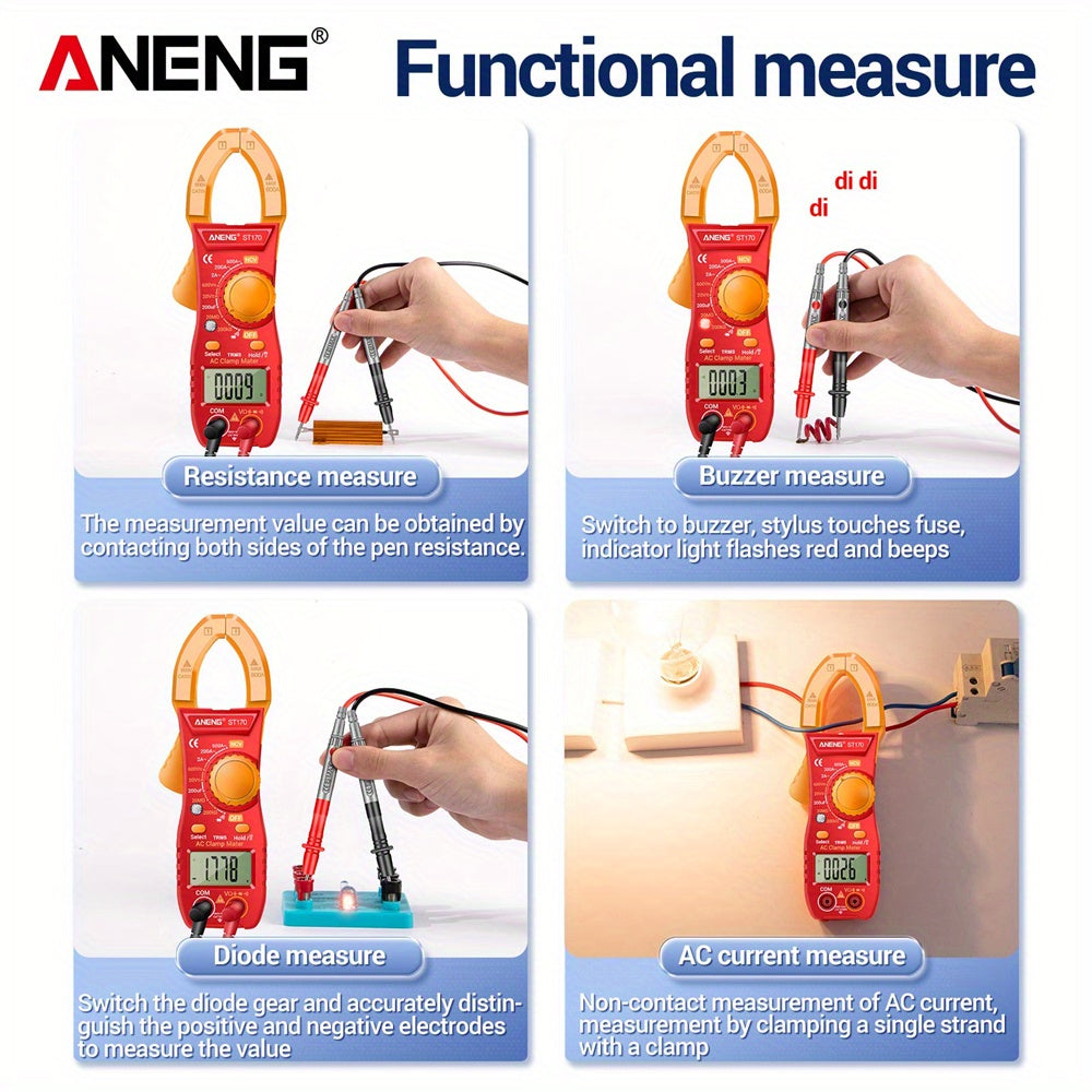 ANENG ST170 Non-contact Clamp Meter 1999 Counts LED Screen AC Current Multimeter NCV Induction Professional Tool