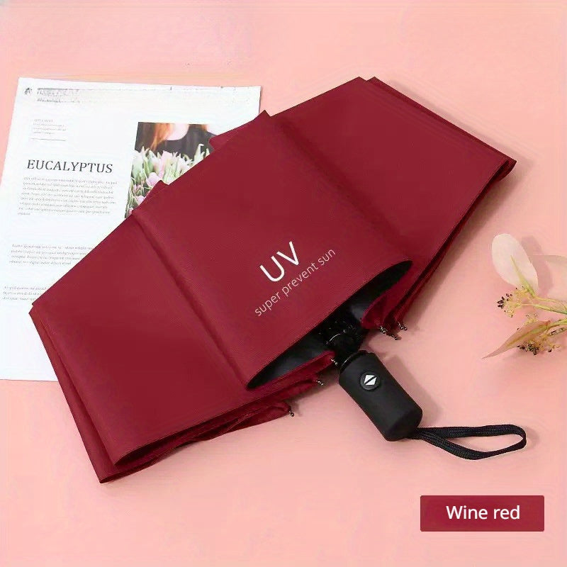 Automatic opening folding umbrella with UV protection, 8 steel ribs, 190T polyester pongee fabric, windproof, compact, sun and rain protection - Professional for business and travel