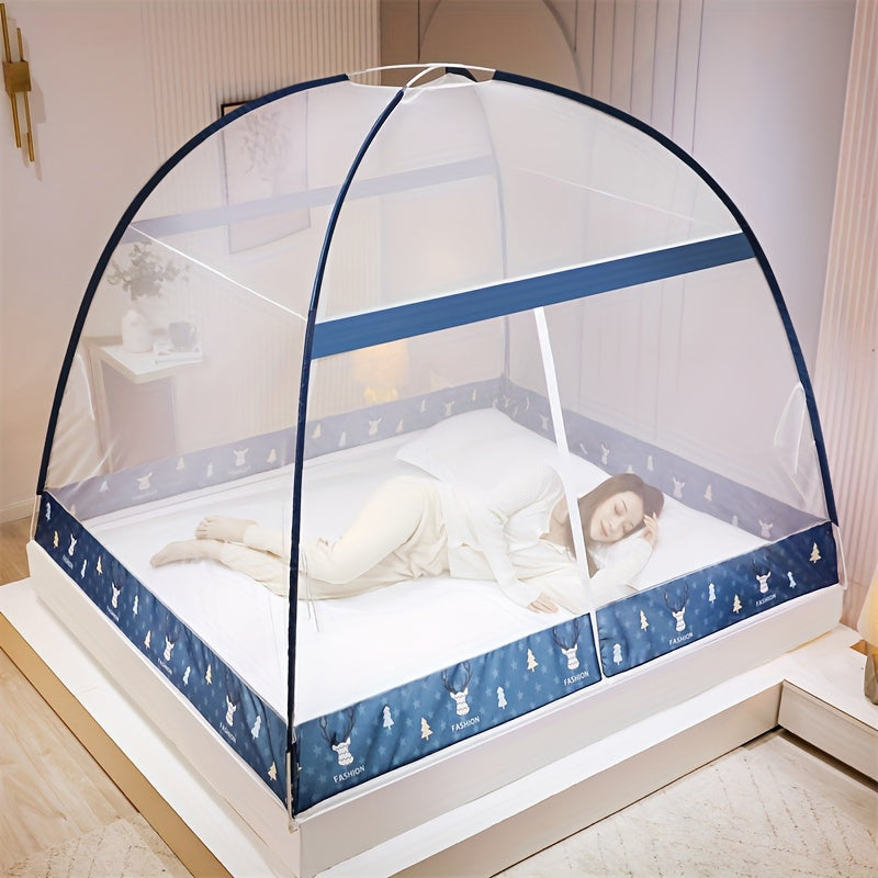 1 piece pop-up cartoon yurt bed cover - 360° all-round mosquito net, quick installation, no installation required, dustproof, large space, summer bedroom bedding home fashion decoration, easy to assemble, portable, space saving