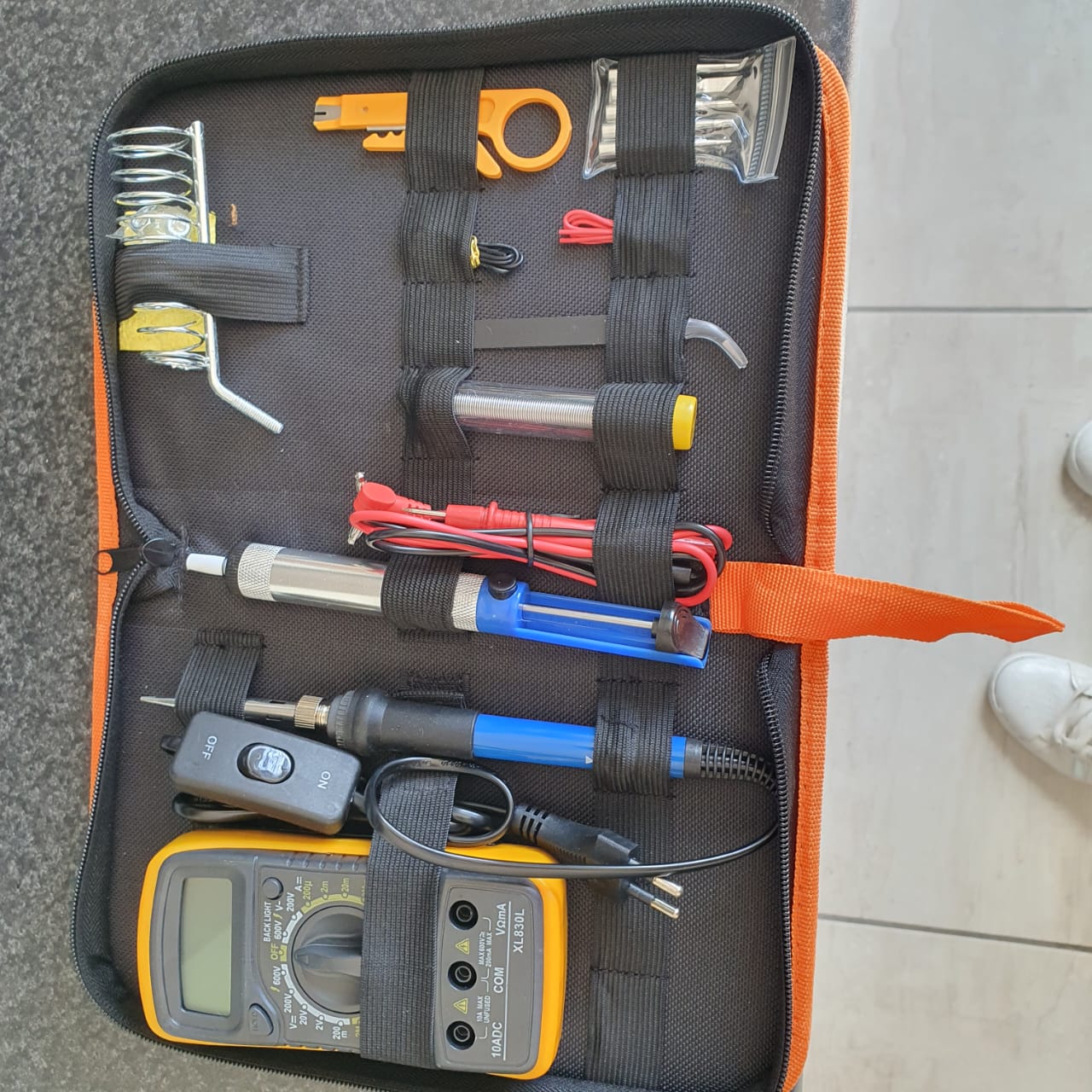 Soldering Iron Kit Welding Tools - 60W 240V LCD Screen 180℃-500℃ Temperature Adjustable Solder Wire 5 Tips Digital Multimeter Desoldering Pump Stand Wire Cutter Screwdriver