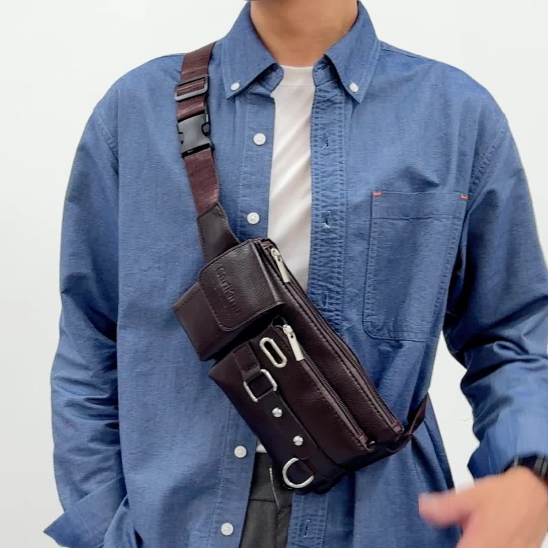 Men's waist bag, new large-capacity multifunctional messenger bag (puller direction random)