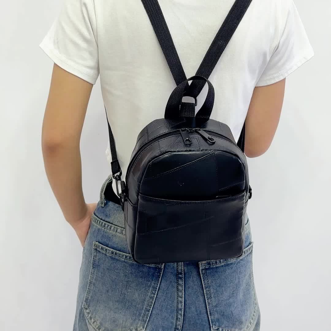 Stylish black faux leather backpack - Versatile and lightweight with adjustable shoulder straps for a casual style for women