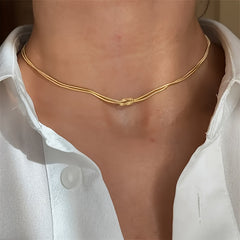 1pc Adjustable Stainless Steel Knot Chain Necklace 18K Golden Plated Versatile Unisex Jewelry for Daily Wear & Festive Occasions Urban Fashion Style Festive Accessory|Minimalist Necklace|Durable Chain Necklace for Women Short Necklaces for Women Hi