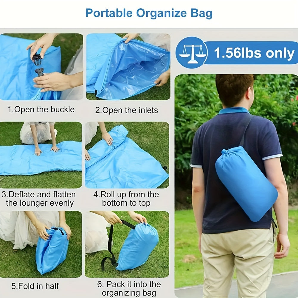 Portable Self-Inflating Air Lounger - Waterproof, Leak-Proof & Easy Setup - Ideal for Backyard, Beach, Camping, Picnics, Music Festivals & Hiking