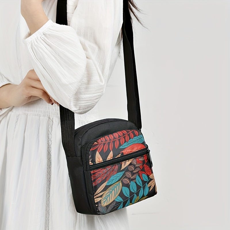 Women's Nylon Tropical Print Crossbody Bag Casual Mini Shoulder Bag with Zipper
