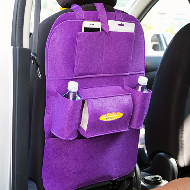 Portable Felt Car Seat Back Multi-Pocket Organizer - Spacious storage space for travel essentials, durable structure, easy installation - Perfect for road trips, family outings and daily commutes