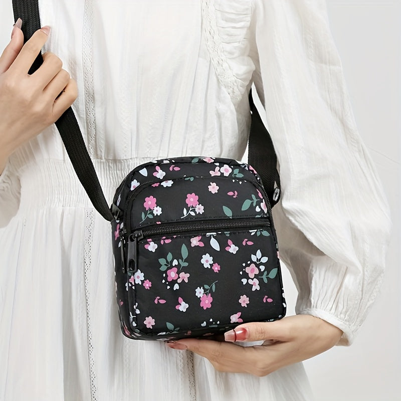 Women's Nylon Tropical Print Crossbody Bag Casual Mini Shoulder Bag with Zipper