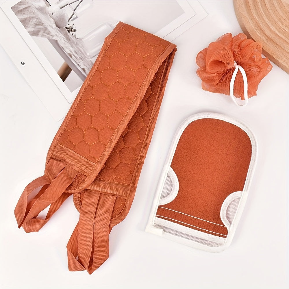 3 Pieces Exfoliating Bath Towel Set, 3 in 1 Back Bath Scrub, Body Cleansing Towel, Soft Bath Glove, Bath Ball Loofah, Exfoliating Skin Towel Bath Tool Set for Back Massage, Deep Body Cleansing, Home Bathroom Shower Scrub Tools,