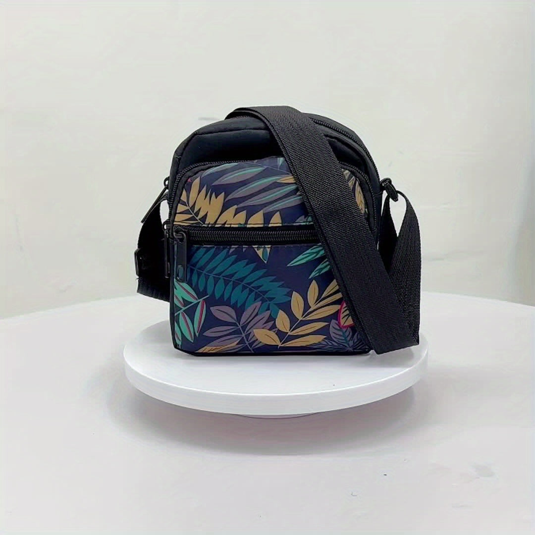 Women's Nylon Tropical Print Crossbody Bag Casual Mini Shoulder Bag with Zipper
