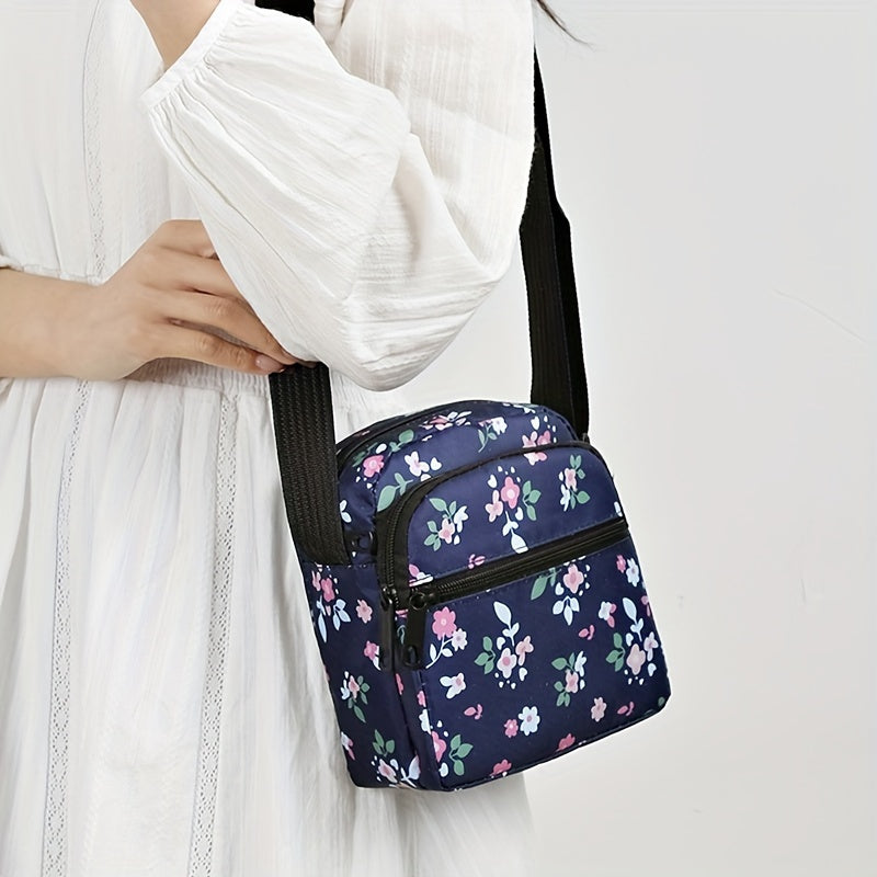 Women's Nylon Tropical Print Crossbody Bag Casual Mini Shoulder Bag with Zipper