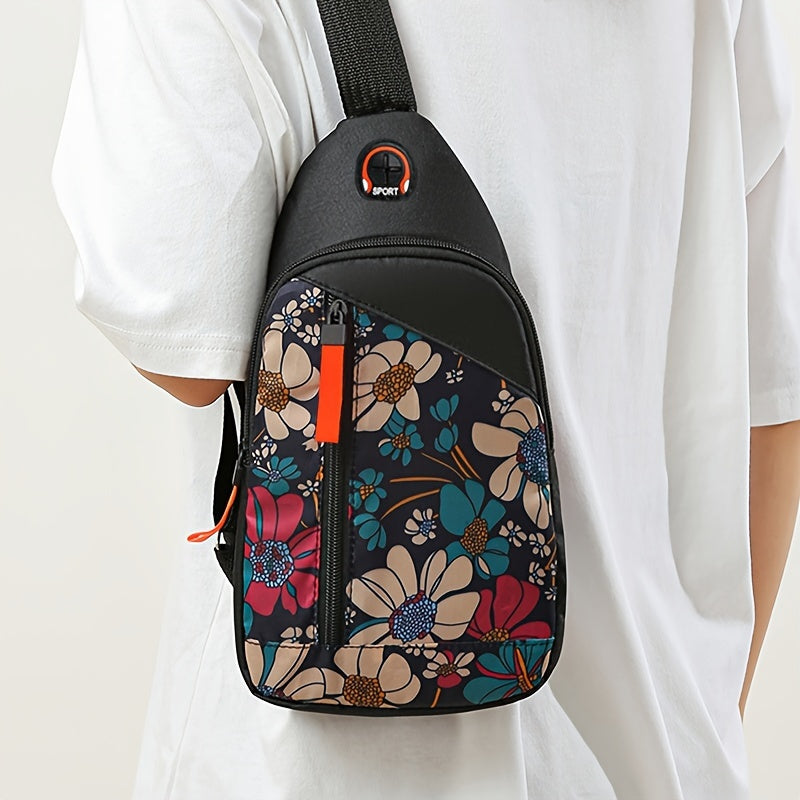 Ethnic style casual chest bag, nylon lightweight bag, portable trendy versatile shoulder bag