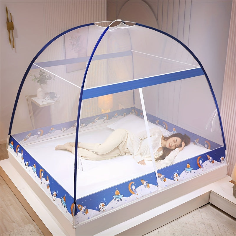 1 piece pop-up cartoon yurt bed cover - 360° all-round mosquito net, quick installation, no installation required, dustproof, large space, summer bedroom bedding home fashion decoration, easy to assemble, portable, space saving