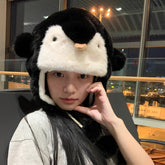 Cute Penguin Warm Fleece Hat for Women Thick Insulation Ears and Beak Design Ideal for Winter Skiing and Outdoor Activities Ski Cap|Playful Accessory| Texture