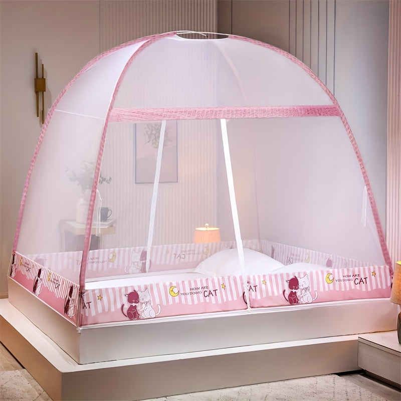 1 piece pop-up cartoon yurt bed cover - 360° all-round mosquito net, quick installation, no installation required, dustproof, large space, summer bedroom bedding home fashion decoration, easy to assemble, portable, space saving