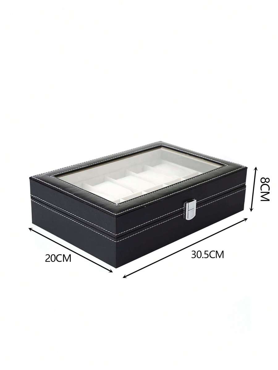 1pc Black  Leather Watch Box