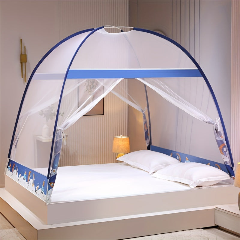 1 piece pop-up cartoon yurt bed cover - 360° all-round mosquito net, quick installation, no installation required, dustproof, large space, summer bedroom bedding home fashion decoration, easy to assemble, portable, space saving