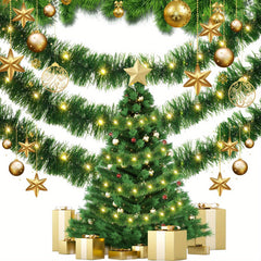 1 Set of 30 LED Battery Operated Christmas Green Metallic Twist Tinsel Garland for Classic Home Party Bedroom Indoor Decorations Classic Style Hanging Greenery (Batteries Not Included)