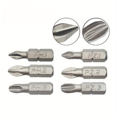 6pcs/set 25mm Cross Bits Set Hex Shanked Anti Slip Screwdriver Bits Magnetic Non Slip Drill Batch Head PH1/PH2/PH3/PZ1/PZ2/PZ3