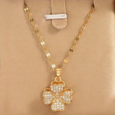 1pc Stainless Steel Four Leaf Clover Necklace with Accents Bohemian Style Golden Tone Chain Unisex Jewelry for Men & Women Casual Attire & Holiday Gifts (Christmas Halloween)