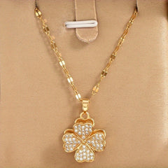 1pc Stainless Steel Four Leaf Clover Necklace with Accents Bohemian Style Golden Tone Chain Unisex Jewelry for Men & Women Casual Attire & Holiday Gifts (Christmas Halloween)